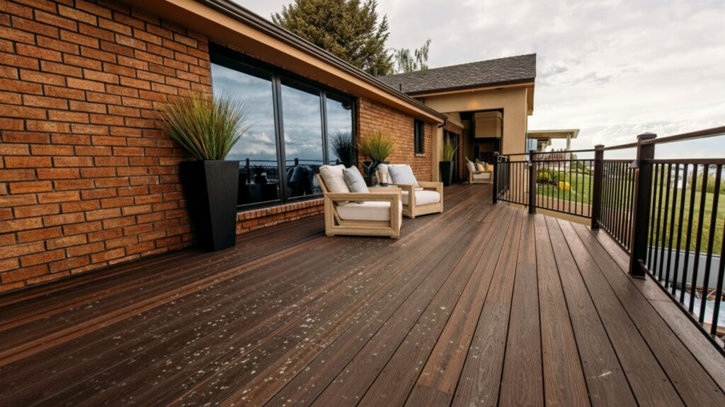 Dark Envision deck boards showing early mold spots and recommended cleaning practices.