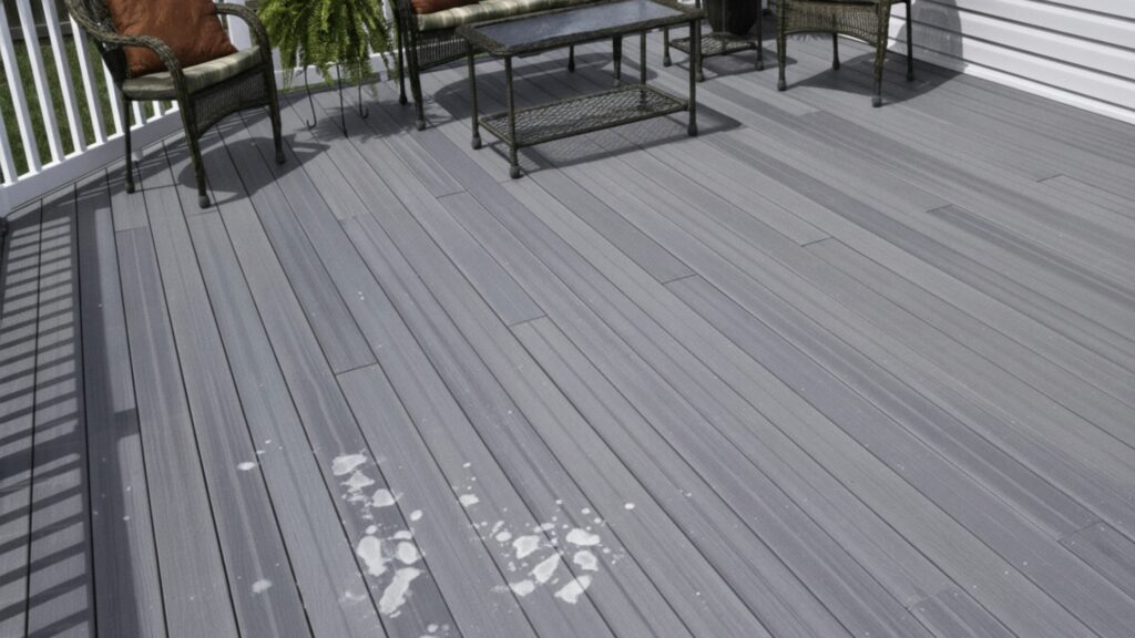 Gray Envision deck with lotion or sunscreen residue indicating proper cleaning steps.