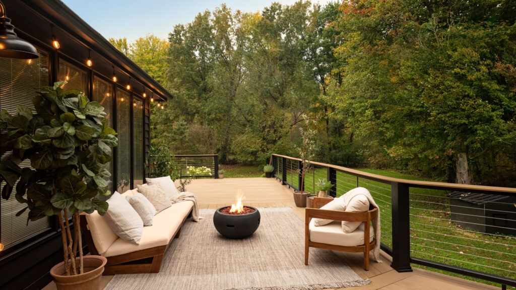 TimberTech AZEK Vintage Weathered Teak multiwidth deck with modern design.