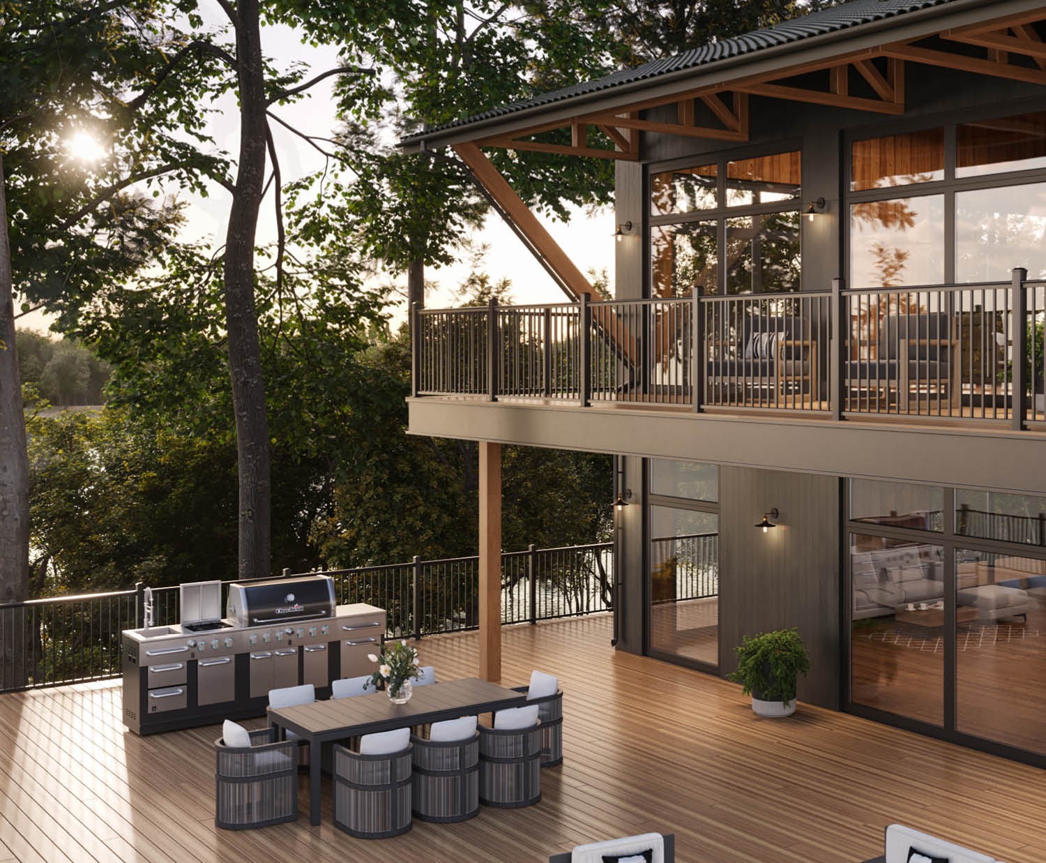 High-end outdoor deck with Envision composite boards, showing how deck cost changes with design and material quality