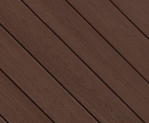 Envision Expression Canyon Ridge decking swatch showing solid brown color with deep, non-repeating wood grain texture.