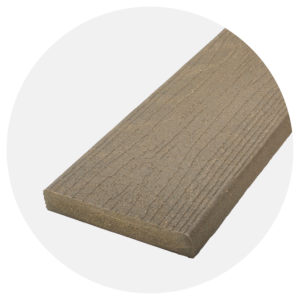 Close-up of an Envision EverGrain Cape Cod Grey square-edge deck board showing its solid profile and deep, non-repeating woodgrain texture. The muted gray finish highlights subtle tonal variation designed to replicate the look of naturally aged wood.