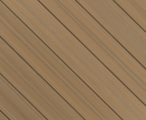 Close-up of Envision Ridge Premium Baja Tide composite deck boards showing inviting golden sand-inspired tones, natural color variation, and refined woodgrain texture across the board surface.