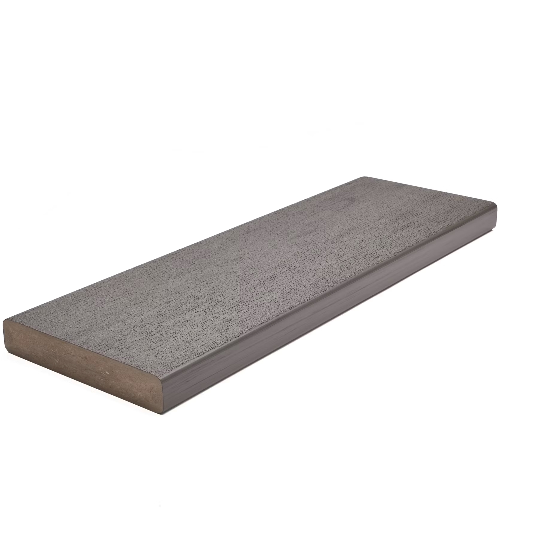 Trex Refuge Point Reyes square-edge PVC deck board sample featuring wire-brushed texture and coastal grey hue inspired by misty cliffs.