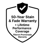 Fiberon Novus decking 50-year residential warranty badge icon, indicating long-term stain, fade, and performance coverage.