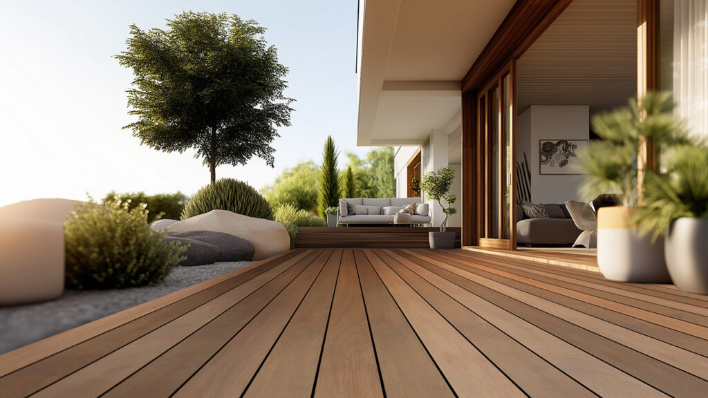 Eva-Last decking on an elevated outdoor space with railing and scenic views, designed for strength and durability in Downers Grove.