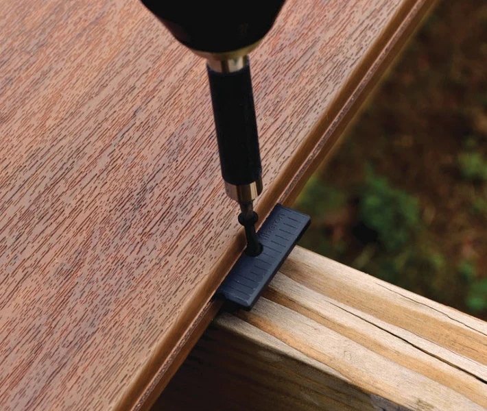 Fiberon Phantom universal hidden fastener with pre-inserted screw on deck joist