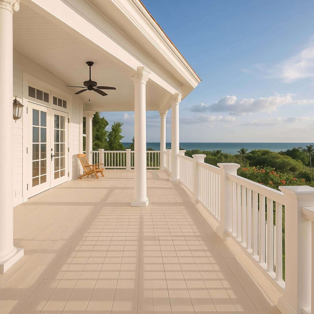 Waterproof Lumberock synthetic lumber boards in a slate gray finish, ideal for heavy-duty commercial framing in Chicago.