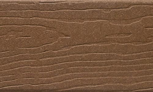 MoistureShield Vantage Bridle uncapped composite deck board swatch with rustic brown wood grain texture