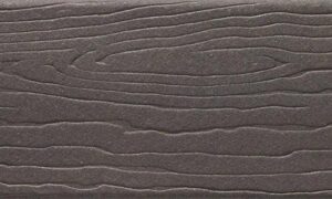 MoistureShield Vantage Cape Cod Gray uncapped composite deck board swatch with rustic gray wood grain texture