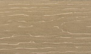 MoistureShield Vision Mochaccino composite deck board swatch with light tan wood grain