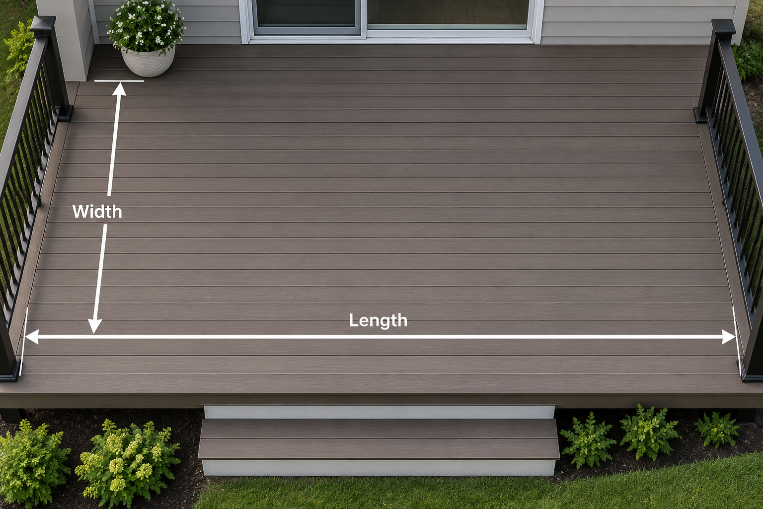 Deck diagram showing how to measure deck length and width